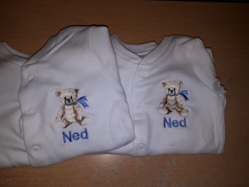 Personalised embroidered baby sleep suits New born gift teddy bear any name