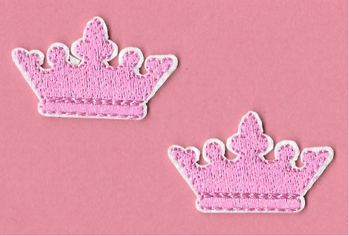 Pink Crown PRINCESS 2PC Set Embroidered Iron On Applique Patch Girl
