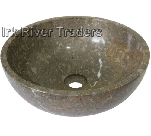 Marble Stone Sink Bathroom Cloakroom Vessel Vanity Basin Bowl Fossil Grey IR15