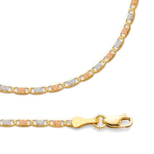 Valentino Chain Solid 14k Yellow White Rose Gold Necklace Thin 2.1 mm