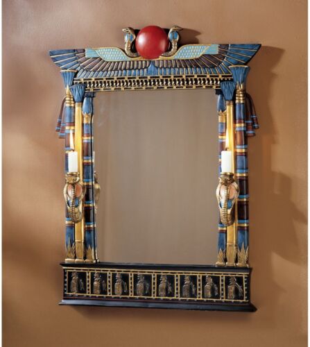 Egyptian Revival Wadjet Cobra Goddess Wall Mirror with Sconces