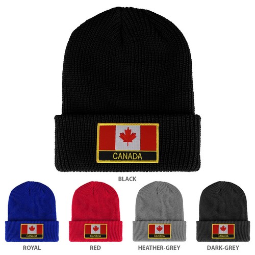 CANADA Flag Embroidered Patch Winter Ribbed Cuffed Knit Beanie FREE SHIPPING