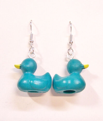 Mini Tiny Rubber Ducky Duck Duckies Plastic Pencil Topper 1" Dangle Earrings 