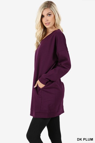 Women Oversized Loose Fit V-Neck Tunic Length Sweatshirts Casual Top