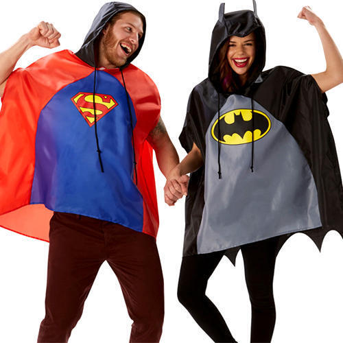 Superman Or Batman Poncho Adults Fancy Dress Comic Superhero Mens Ladies Costume 
