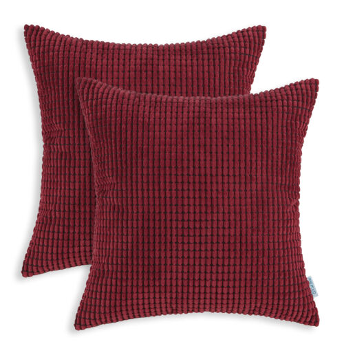 2Pcs Burgundy Cushion Cover Shells Corduroy Corn Striped Home Sofa Decor 40x40cm 
