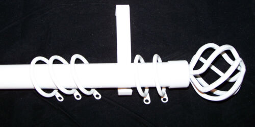 28 mm blanc brillant tringle à rideau système avec cage balle Embouts 1.2 M 1.5 m 2.4 M 3 m