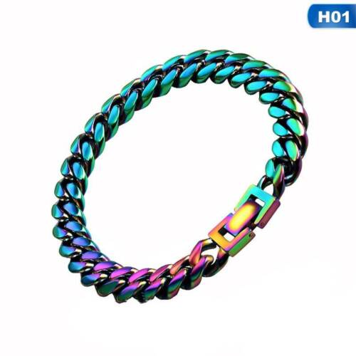 Miami Cuban Link 8-12mm Hip-Hop Rainbow Stainless Steel Thick Chain Men Bracelet