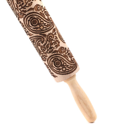Wooden Paisley Floral Christmas Rolling Pin Engraved Rolling Pin Embossed