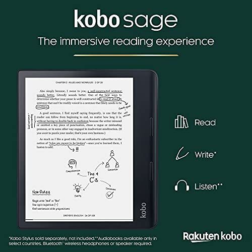 Kobo Sage | eReader | 8” HD Glare Free Touchscreen | Waterproof | Adjustable 