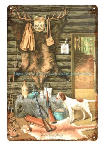 I.W HARPER WHISKEY RIFLE HUNTING CABIN metal tin sign decorative accents 