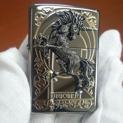 Zippo Unicorn Lighter Black Genuine Authentic Original Packing 6 Flints Set GIFT 