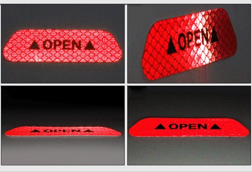 4X//set Red Car OPEN Reflective Sticker Night Safety Tape Auto Decal Warning Sign