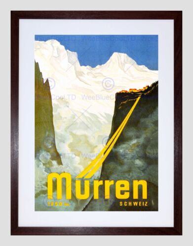 TRAVEL MURREN SWITZERLAND SNOW MOUNTAIN ALPINE RESORT SKI FRAMED PRINT B12X6475