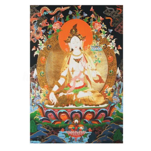 Tibet Buddhism Cloth Silk 7 eyes White Tara Buddha Thangka Wall hanging Decor 