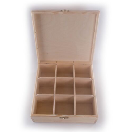 Wooden Storage Box With Lid Clasp & 9 Sections Compartments/ Keepsake Decorative 