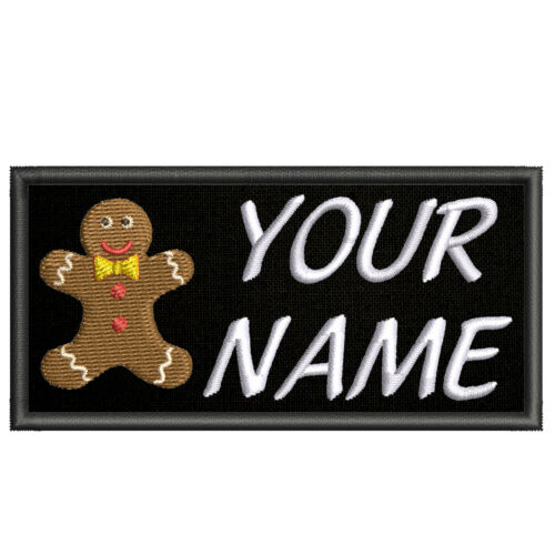 CUSTOM NAME HERE Gingerbread Name Tag 4" W x 1.5" T Iron/Sew On Decorative Patch 