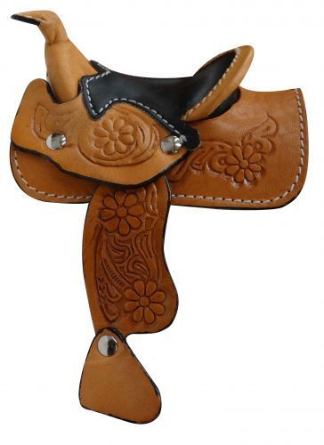 Western Horse Miniature Leather Saddle Adorable Decoration Light Dark or Black 