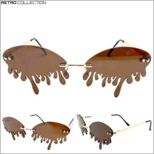 EXAGGERATED Retro PARTY Club Rave DJ SUN GLASSES Teardrop Dripping Brown Lens