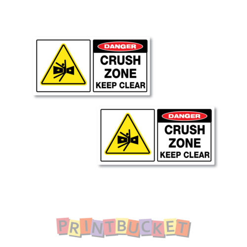 Danger crush zone sticker 2 pack 100mm quality water/fade proof vinyl safety