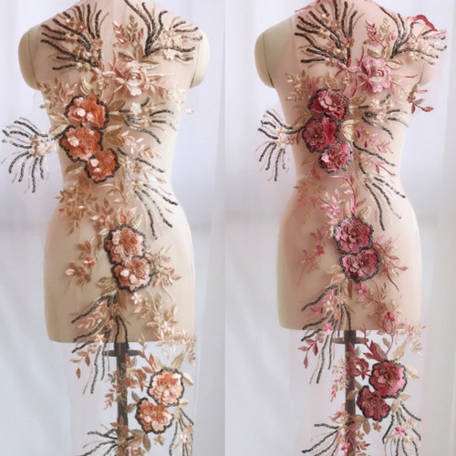 3D Perlen Blumenspitze Applikation Bestickt Blumenmuster Patch Hochzeits Kleid