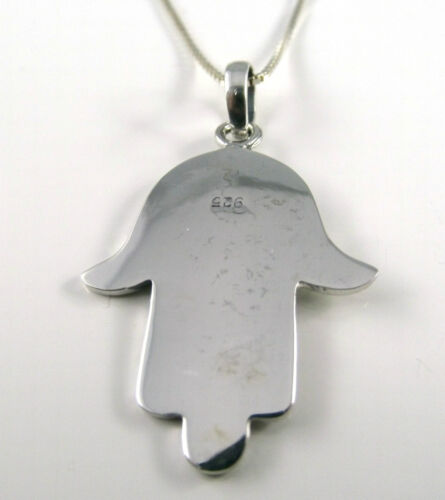 Sterling Silver Hamsa Hand of Fatima Pendant with 18 inch silver chain Good luck 