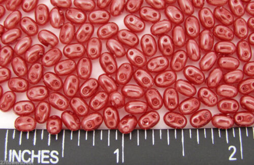 Twin Seed Beads 2.5x5mm Carnelian Red Pearl color with 2 holes 600 Czech Duo 