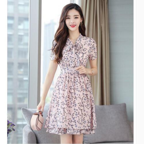 New Women  Summer Korean Slim Floral Chiffon Dress Vogue Sweet  A-line Skirt 