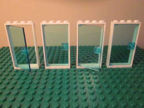 NEW Lego Lot of 4 Light Blue Transparent Doors with White Frames 1x4x6