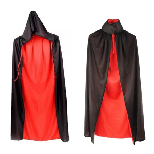Men Women Girl Boy Halloween Cape Cloak Vampire Witch Fancy Costume Black/Red 