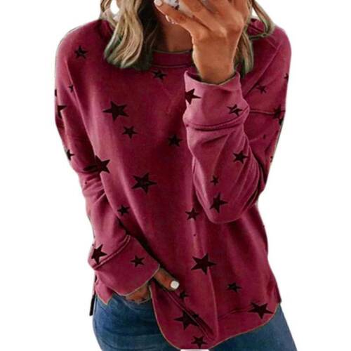 Women Long Sleeve Jumper Tops Star Printed Loose Casual Pullover Blouse Oversize