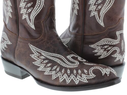Details about  / Brown Stitched Embroidered Leather Cowboy Boots Western Rodeo Classic