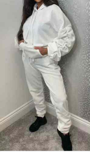 Womens Ruched Sleeve Fleece Oversized Hooded Loungewear Jog Ladies Tracksuit Set