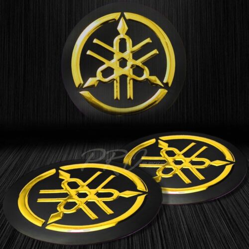 4PCs Black+Chromed Gold Fuel Tank Pad+2/" 3D Badge Logo Fairing Emblem Sticker