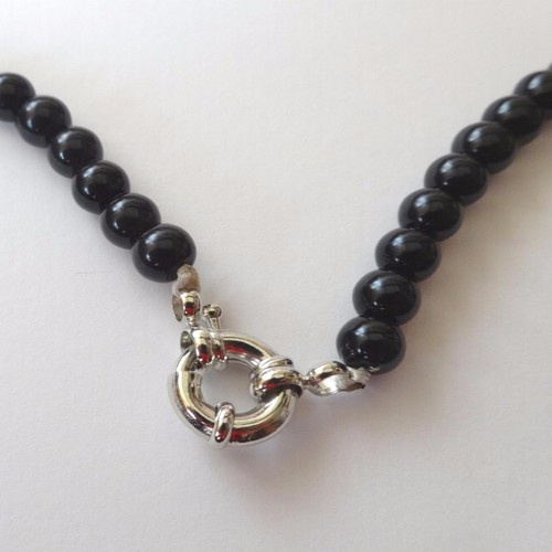 228 P COLLANA DONNA Colore ARGENTO FILO DI PERLE NERE 6 MM 47 CM