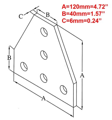 Aluminum T-slot 40x40 profile 5-hole T-join flat connect 120x120x6mm plate 2-pcs 