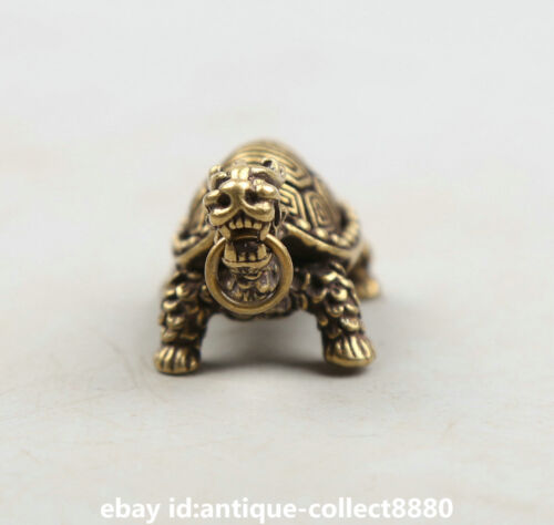 1.7/" Curio Chinese Bronze Dragon Tortoise Turtle Rui Beast Animal Small Pendant