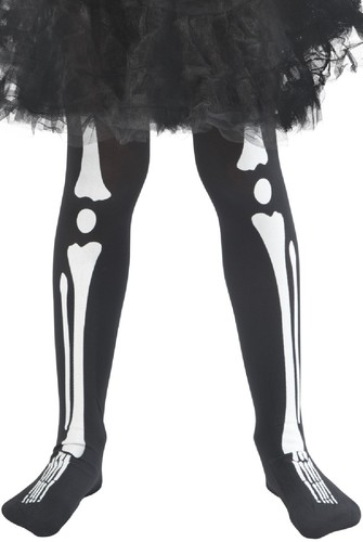 Girls Black White Skeleton Bones Halloween Fancy Dress Costume Outfit Tights