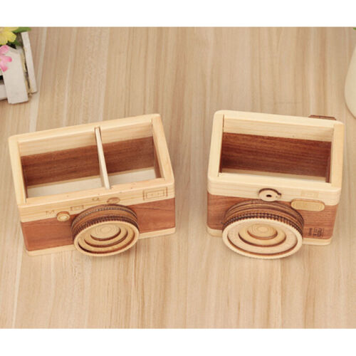 Pen Holder Wooden Camera Shaped Double Layer Learning Stationery Ornaments G
