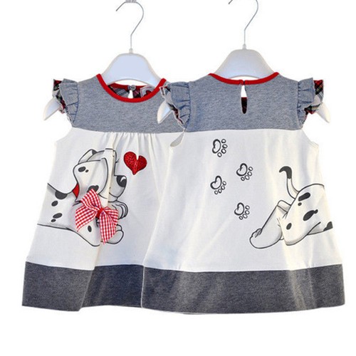 Summer Girls Kids Baby Toddler/'s Casual Fly Sleeve Cute Dog Printed Dress 1-6YRS