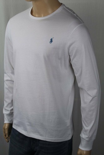 Polo Ralph Lauren White Long Sleeve Custom Crewneck Tee T-Shirt Blue Pony NWT