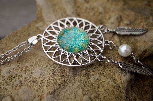 Green Mandala Dreamcatcher Long Necklace *Boho *Bohemian