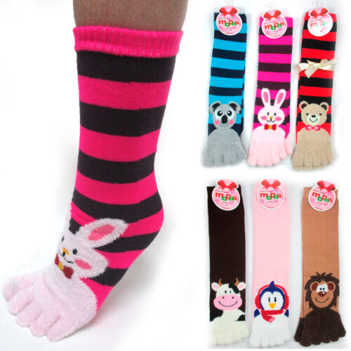 ToeSox 1 Pair Calf Length Funny Feet Animal Women's Striped Toe Socks Size 9-11 