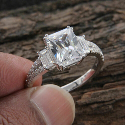 Details about   2.55Ct VVS1 Emerald Cut Diamond Cute Engagement Wedding Ring 14K White Gold Over 