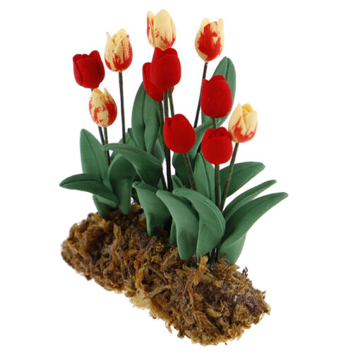 1Pc 1:12 Dollhouse Miniature Garden Ornament Tulips Green Plant Flower Gar  BCAB