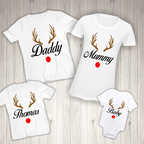 Matching Family Reindeer Rudolph Children Names Personalised Christmas T-shirt