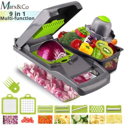 09In1 Food Vegetable Cutter Salad Fruit Steel Chopper Blades Mandoline Kitchen 