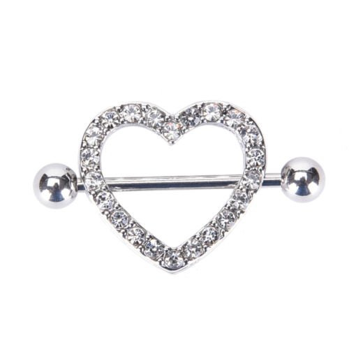 1//2x Body Accentz Nipple Ring Bars Rhinestone Heart Circle of Love Jewelry JT