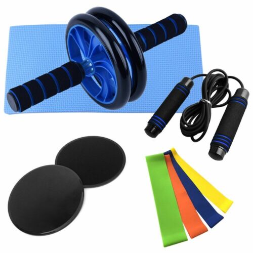 5 In 1 AB Wheel Roller Kit With Push Up Bar Jump Rope Hand Gripper Knee Pad 