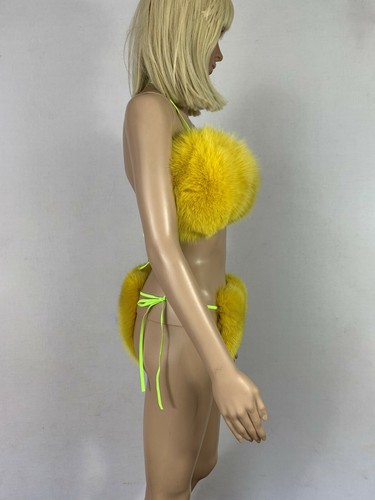 Fox Fur Bikini Two Pieces Double Sided Fur Yellow Fur Color Fur Panties and Top